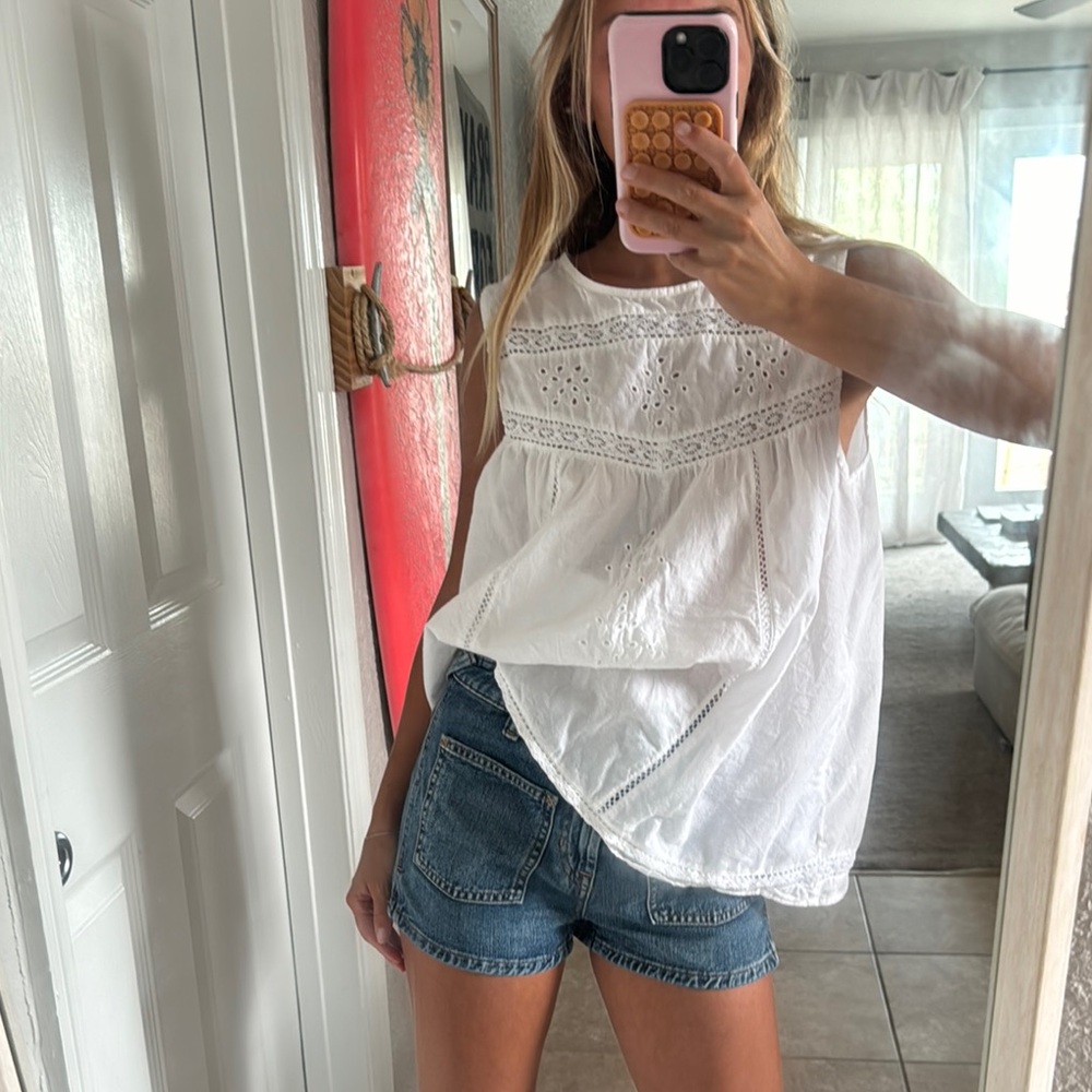 Old Navy White Boxy Bib Collar Blouse